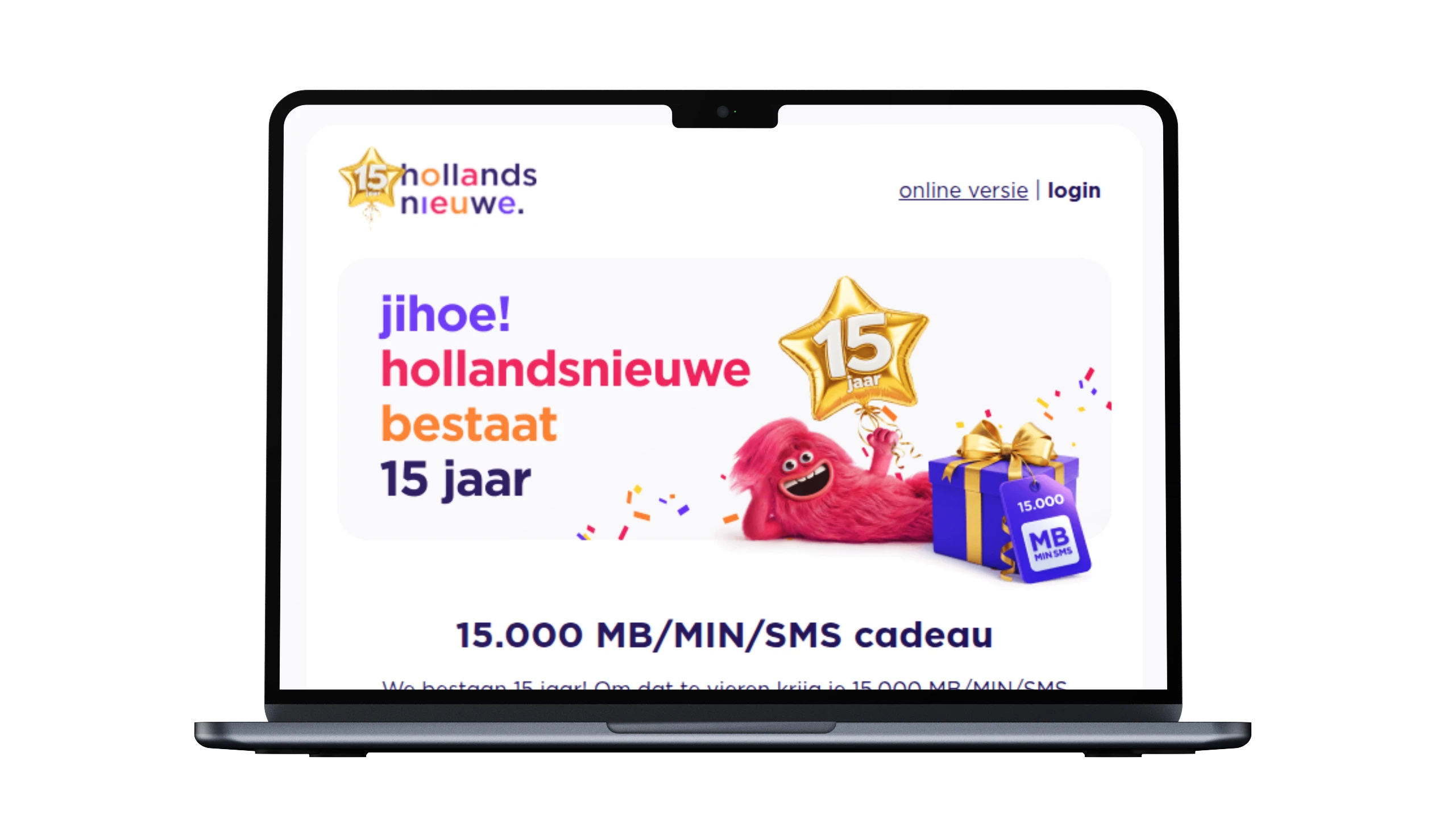 Mockup van de Hollandsnieuwe 15 jarig bestaan e-mailcampagne, ontwikkeld door Daan van der Vring